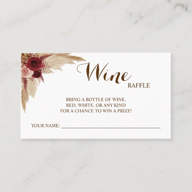 Pampas Wine Raffle Wedding Bridal Shower card (Front)