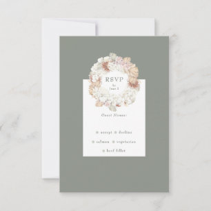Pampas Wreath Moss Sage Green Monogram Simple RSVP Card