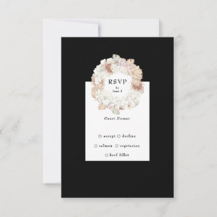 Pampas Wreath Onyx Black Premium Elegant Monogram RSVP Card