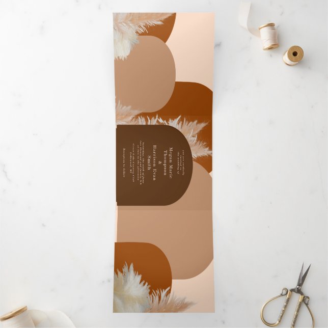 Pampass grass and Arches Wedding Design Dark Tri-F Tri-Fold Invitation (Inside)