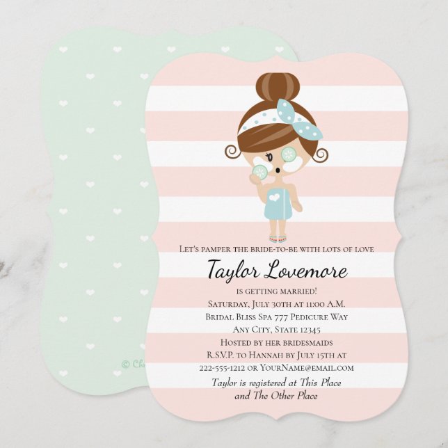 Pamper Bridal Shower Invitations Spa Day Brunette (Front/Back)