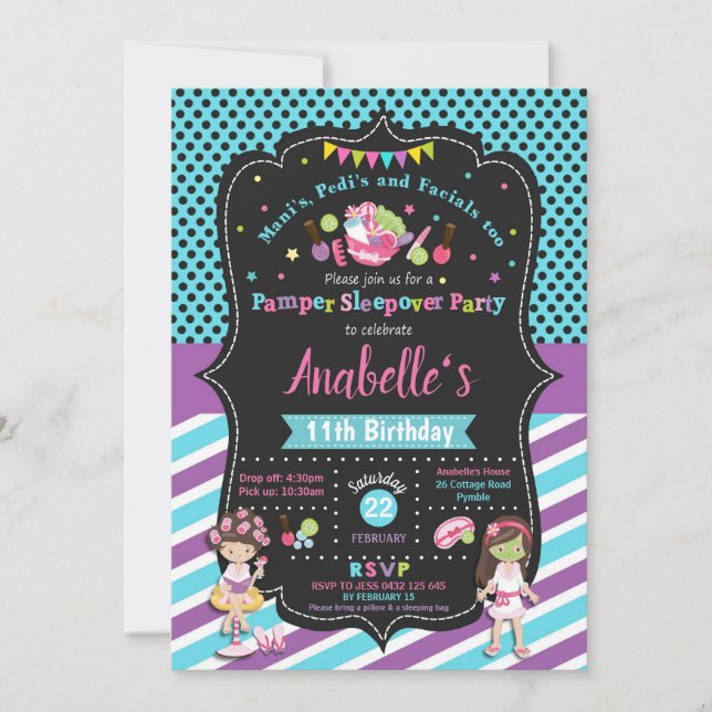 Pamper Sleepover Party Birthday Invitations Girls (Front)