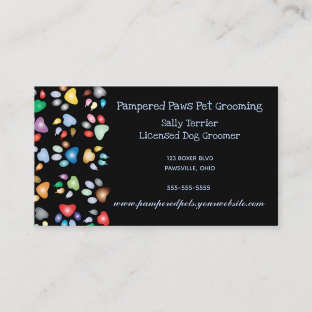 Pampered Paws Colourful Dog Groomer Business Card (Front)