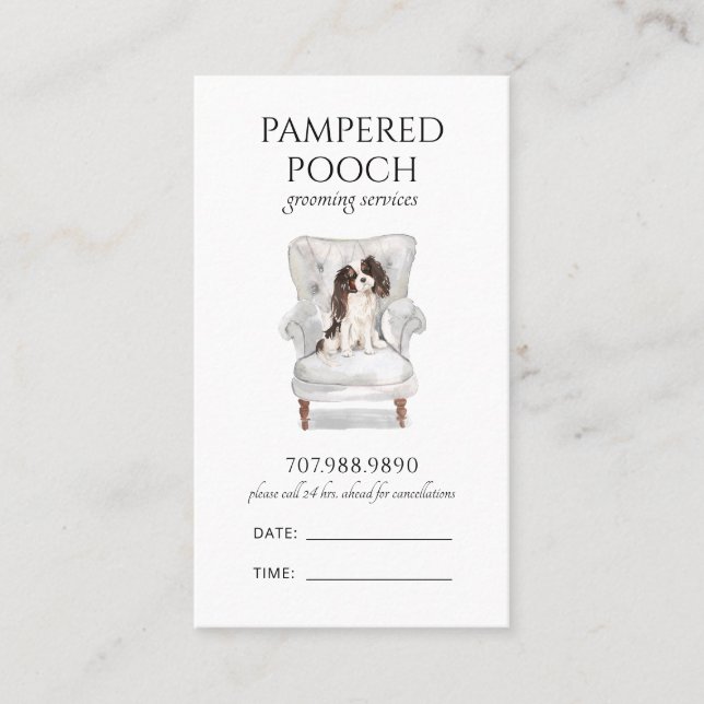 Pampered Pooch Dog Spa Grooming  Appointment Card (Front)