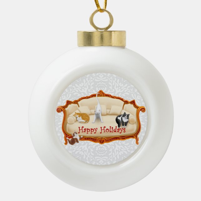 Pampered Victorian Couch Cats Holiday Ornament (Front)