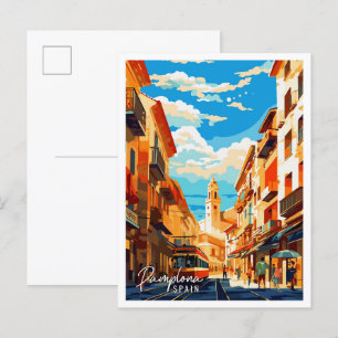 Pamplona Spain vintage travel illustration Postcard