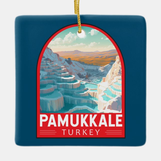 Pamukkale Turkey Travel Art Vintage Ceramic Ornament (Front)