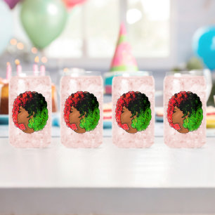 Pan African black girl woman red green pride afro Can Glass
