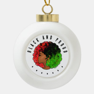 Pan African black girl woman red green pride afro Ceramic Ball Christmas Ornament