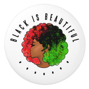 Pan African black girl woman red green pride afro Ceramic Knob