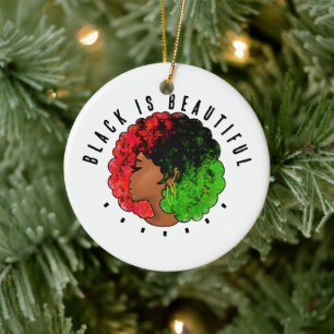 Pan African black girl woman red green pride afro Ceramic Ornament