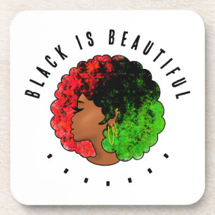 Pan African black girl woman red green pride afro Coaster