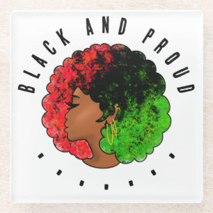 Pan African black girl woman red green pride afro Glass Coaster