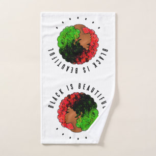 Pan African black girl woman red green pride afro Hand Towel