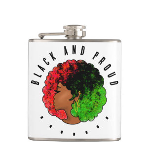 Pan African black girl woman red green pride afro Hip Flask