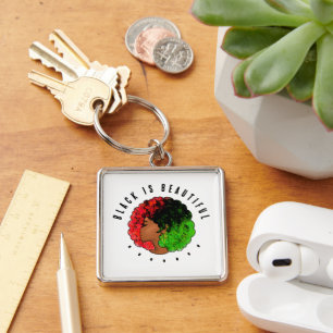 Pan African black girl woman red green pride afro  Keychain
