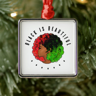 Pan African black girl woman red green pride afro Metal Ornament
