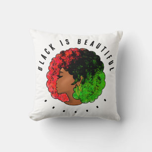 Pan African black girl woman red green pride afro Throw Pillow