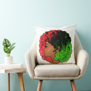 Pan African black girl woman red green pride afro Throw Pillow