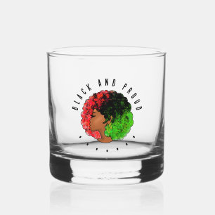 Pan African black girl woman red green pride afro  Whiskey Glass