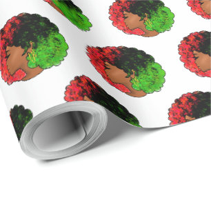 Pan African black girl woman red green pride afro Wrapping Paper