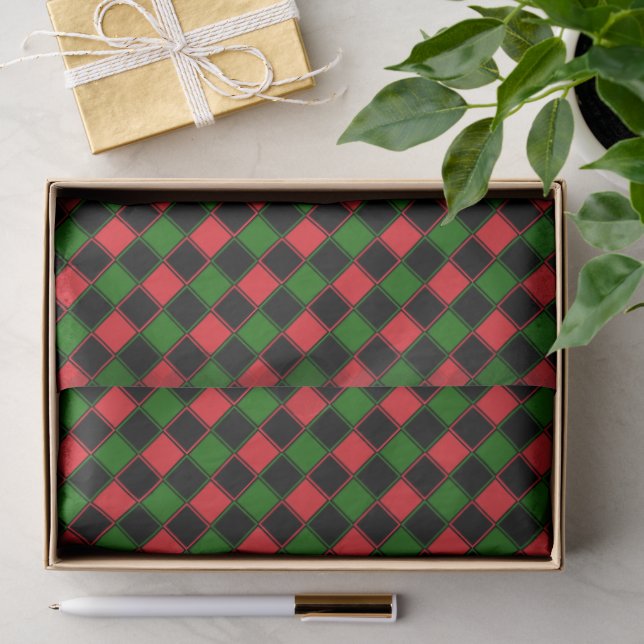 Pan-African Flag Colours Chequered Pattern Holiday Tissue Paper (Gift)