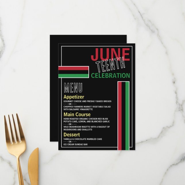 Pan-African flag Design, Juneteenth Celebration Menu (Front/Back In Situ)