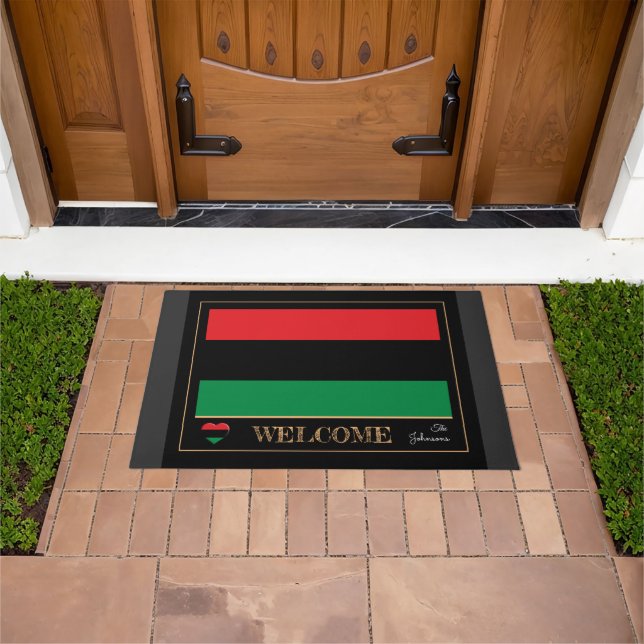 Pan African Flag house mat & Unia Symbol / Welcome (Outdoor)
