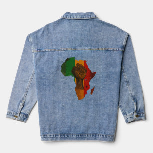 Pan-African Raised Fist & Africa Outline Design Denim Jacket