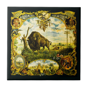 Pan Am Expo with Bison and Native American Motifs Tile