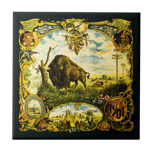 Pan Am Expo with Bison and Native American Motifs Tile (Front)
