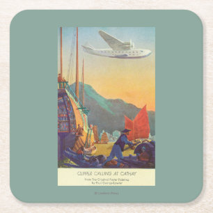 Pan-American Clipper Flying Over China Square Paper Coaster