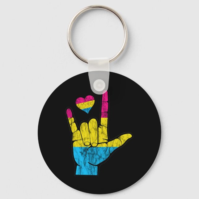 Pan Asl Pride Panual Hearing Loss Deaf Awareness M Keychain (Front)