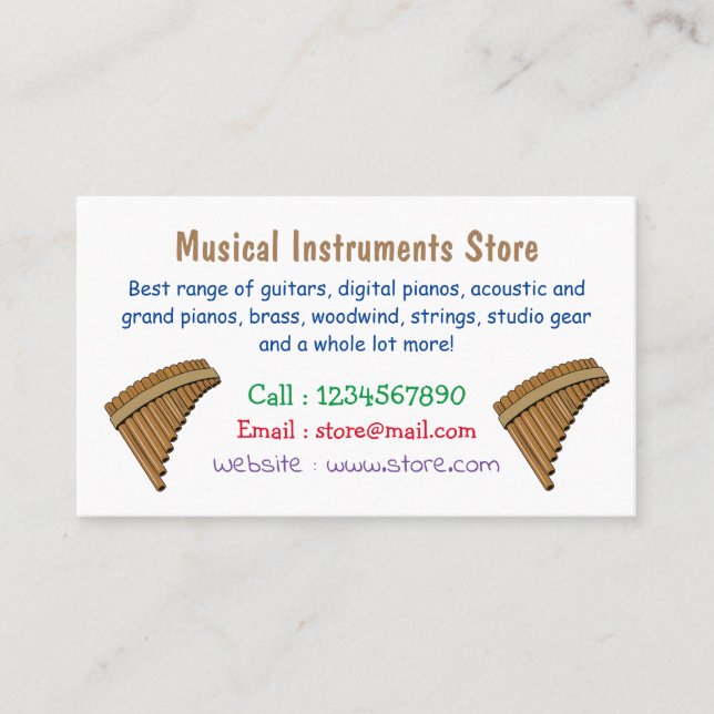 Pan flute / panpipes cartoon illustration  business card (Front)