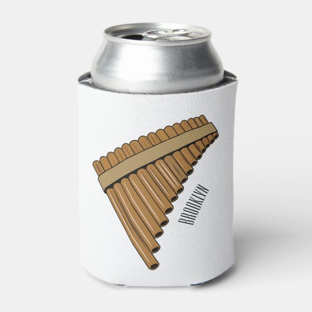 Pan flute / panpipes cartoon illustration  can cooler (Can Front)