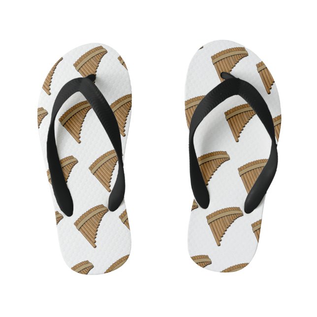 Pan flute / panpipes cartoon illustration  kid's flip flops (Footbed)