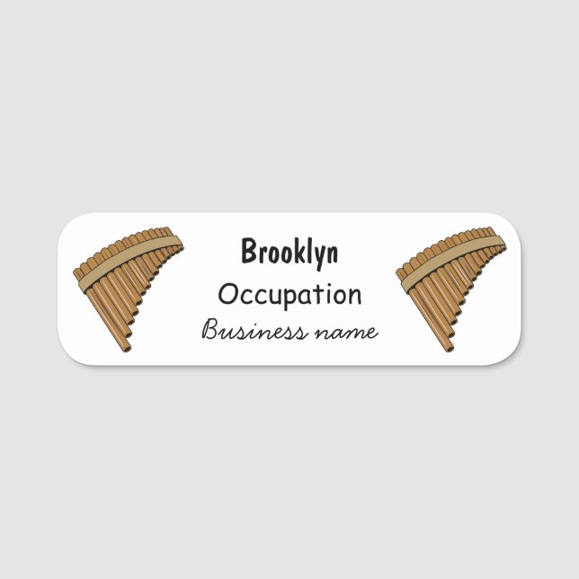Pan flute / panpipes cartoon illustration  name tag (Front)