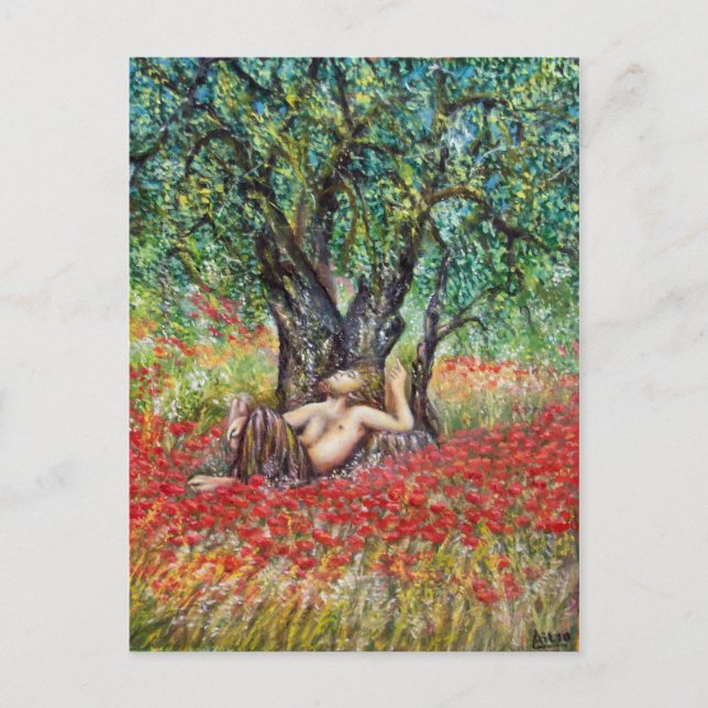 PAN OLIVE TREE AND POPPIES POSTCARD (Front)