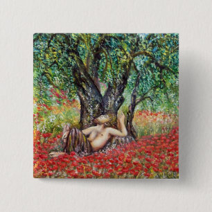PAN, OLIVE TREE AND POPPY FIELDS 2 INCH SQUARE BUTTON