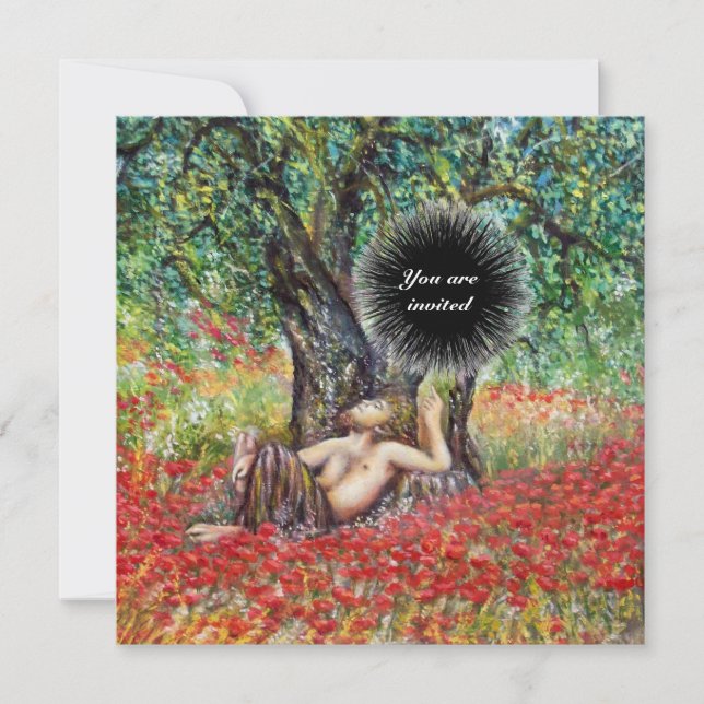 PAN, OLIVE TREE AND POPPY FIELDS,black Invitation (Front)