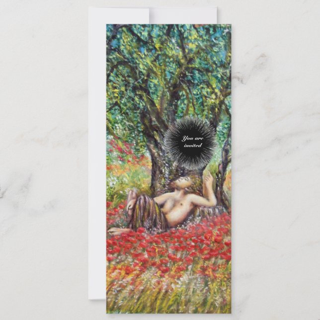 PAN, OLIVE TREE AND POPPY FIELDS,black Invitation (Front)
