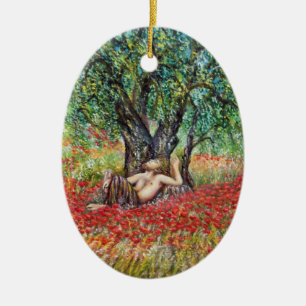 PAN, OLIVE TREE AND POPPY FIELDS CERAMIC ORNAMENT