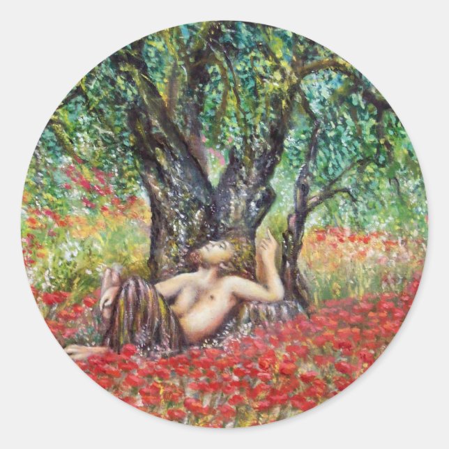 PAN, OLIVE TREE AND POPPY FIELDS CLASSIC ROUND STICKER (Front)