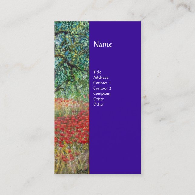 PAN,OLIVE TREE AND POPPY FIELDS monogram,blue Business Card (Front)