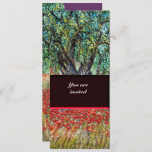 PAN, OLIVE TREE AND POPPY FIELDS,purple Invitation