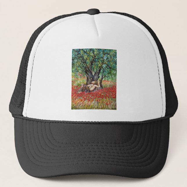 PAN, OLIVE TREE AND POPPY FIELDS TRUCKER HAT (Front)