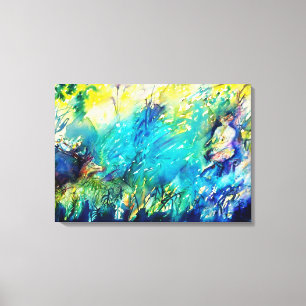 PAN PLAYING FLUTE AND DEER IN GREEN WOODLAND CANVAS PRINT