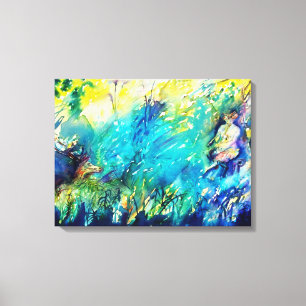 PAN PLAYING FLUTE AND DEER IN GREEN WOODLAND CANVAS PRINT