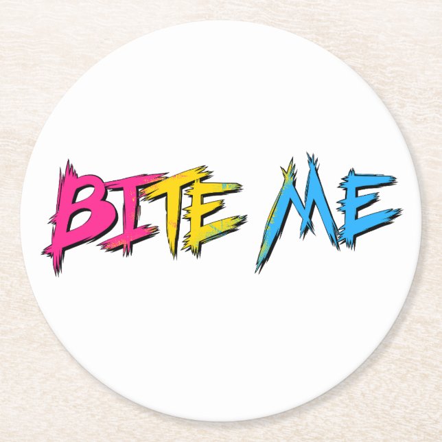 Pan Pride Bite Me Round Paper Coaster (Front)