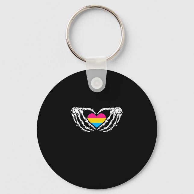 Pan Pride Skeleton Halloween Pan Goth Heart Keychain (Front)